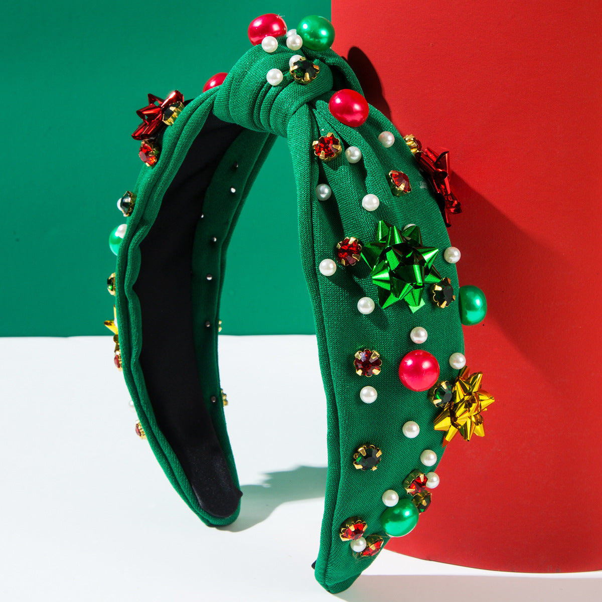 Wholesale Christmas hair band red green plastic flower accessories pearl hair accessories